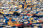 Explore the beautiful aerial perspective of Seville, highlighting San Lorenzo and Omnium Sanctorum among other notable buildings.