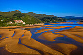 Aerial view of Gernika estuary, Urdaibai Biosphere Reserve, Sukarrieta, Biscay, Basque Country, Euskadi, Euskal Herria, Spain, Europe.