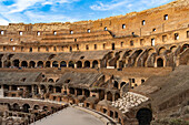 Interior of the Roman Colosseum or Flavian Amphitheater in Rome, Italy. The tunnels under the floor of the arena were called hypogeum.