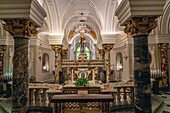 Statue & tomb of Sant'Antonino in the crypt of the Basilica of Sant'Antonino, Sorrento, Italy.