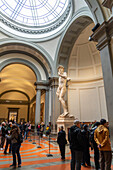 Die originale David-Statue von Michelangelo in der Accademia-Galerie in Florenz, Italien.