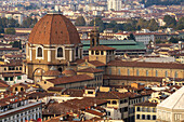 Dome of the Basilica of San Lorenzo from the Palazzo Vecchio Tower in Florence, Italy.