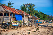 Ermita village boats and local houses near the beach Sipaway Island, San Carlos City, Negros Occidental, Philippines