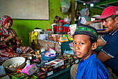 Bintan fruit local market stalls in the Bintan village city center, Bintan island, Riau islands, Indonesia.