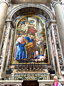 Altar of the Lie mosaic altarpiece in St. Peter's Basilica, Vatican City, Rome, Italy. After the original painting by Cristoforo Roncalli in 1604