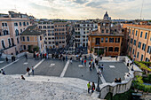 The view down the Via dei Condotti from the top of the Spanish Steps in Roma, Italy.