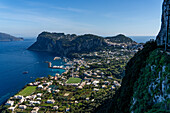 View of Marina Grande and the Bay of Naples from Anacapri on the island of Capri, Italy.