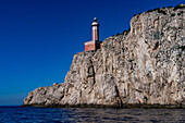 The Punta Carena lighthouse on the southwest tip of the island of Capri, Italy.