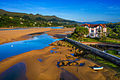 Aerial view of Gernika estuary, Urdaibai Biosphere Reserve, Sukarrieta, Biscay, Basque Country, Euskadi, Euskal Herria, Spain, Europe.