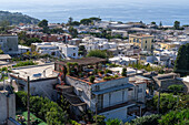 A view over the rooftops of the town of Anacapri on the island of Capri, Italy.