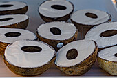 Coconut gelato in a coconut shell for sale in Anacapri on the island of Capri, Italy.