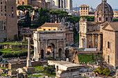 Arch of Septimius Severus in the Roman Forum in the Colosseum Archaeological Park. Rome, Italy.