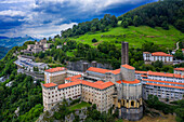 Panoramic view of Sanctuary of Our Lady of Arantzazu. Sanctuary of Our Lady of Arantzazu is a Franciscan sanctuary located in Oñati, Gipuzkoa, Basque Country, Spain, Europe.