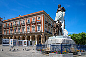 Town hall of Portugalete and Victor Chavarri sculpture, Bilbao province, Basque Country, Euskadi, Spain.