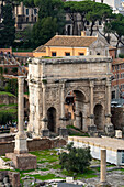 Arch of Septimius Severus in the Roman Forum in the Colosseum Archaeological Park. Rome, Italy.