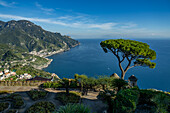 View of the Gulf of Salerno from the Rufolo gardens in Ravello on the Amalfi Coast of Italy.