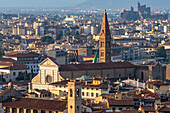 Basilica of Santa Maria Novella with the Florence Courthouse or Palazzo di Giustizia behind. Florence, Italy.