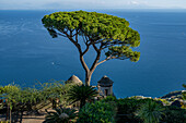 View of the Gulf of Salerno from the Rufolo gardens in Ravello on the Amalfi Coast of Italy.