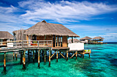 Luxury ower water villas of Six Senses Laamu maldives luxury resort villas, Laamu Atoll region Maldives