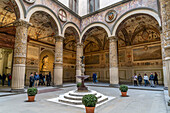 The ornately-decorated first courtyard in the Palazzo Vecchio in Florence, Italy.