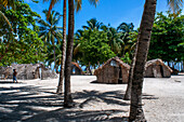 Straw house, fishermen's huts on the beach in Cayes-à-L’eau, a fishermen islet located northeast of Caye Grand Gosie, Île-à-Vache, Sud Province, Haiti