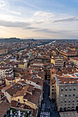 View over Florence and the Arno River from the tower of the Palazzo Vecchio, Florence, Italy.