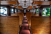 Alter Dampfzugwagen von Azpeitia im Baskischen Eisenbahnmuseum, einem der bedeutendsten seiner Art in Europa. Eisenbahngeschichte von Euskadi in Azpeitia, Gipuzkoa, Euskadi, Baskenland, Spanien.