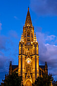 Bell Tower of gothic Cathedral of Good Shepherd or Catedral del buen pastor in Donosti San Sebastian city, north of Spain, Euskadi, Euskaerria, Spain.