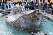 The Fontana della Barcaccia or Fountain of the Boat in the Piazza di Spagna in Rome, Italy. Sculpted by Pietro Bernini from 1627 to 1629.