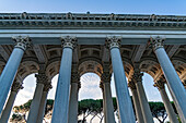 Detail under the arches of the loggia in front of the Basilica of St. Paul Outside the Walls, Rome, Italy.