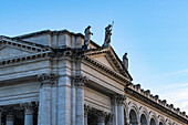 Statues on the loggia in front of the Basilica of St. Paul Outside the Walls, Rome, Italy.