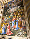 Fresco of angels in adoration in the apse of the Magi Chapel in the Palazzo Medici Riccardi in Florence, Italy. Painted by Benozzo Gozzoli.