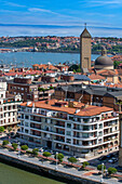 Getxo views from Vizcaya Bridge, a transporter bridge that links the towns of Portugalete and Getxo, Bilbao province, Basque Country, Euskadi, Spain.