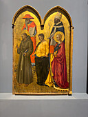 Panel from an altar complex of the Basilica della Santissima Annunziata in the Accademia Gallery in Florence, Italy. Depicted are Saints Francis, Philip, Catherine of Alexandria, Jerome and a Holy Bishop. By Neri di Bicci, circa 1445-1450.