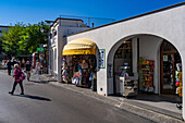 A shopping street in the tourist area of Anacapri on the island of Capri, Italy.