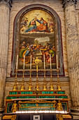 Altar and altarpiece of a chapel in the transept of the Basilica of St. Paul Outside the Walls, Rome, Italy.