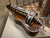 Detail of the ivory inlay on an antique hurdy-gurdy in the Accademia Gallery in Florence, Italy. Circa 1775.