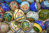 The eggs are covered with fine mosaics on biblical themes. Jordan souvenirs. Asia, Middle East, Jordan, Madaba, mosaic artwork