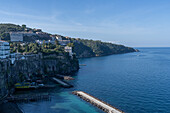 A swimming area below the city of Sorrento on the Sorrento Peninsula on the Bay of Naples in Italy.