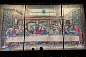 A tapestry of Da Vinci's The Last Supper in the Pinacoteca, Vatican Museums, Vatican City, Rome, Italy. Woven in Belgium about 1513.