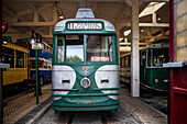 Alter Dampfzugwagen von Azpeitia im Baskischen Eisenbahnmuseum, einem der bedeutendsten seiner Art in Europa. Eisenbahngeschichte von Euskadi in Azpeitia, Gipuzkoa, Euskadi, Baskenland, Spanien.