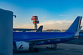 The air traffic control tower at Rome's Leonardo da Vinci International Airport in Fiumicino, Italy.