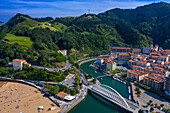 Panoramic aerial view of the fishing port and Ondarroa old town, Biscay, Basque Country, Euskadi, Euskal Herria, Spain