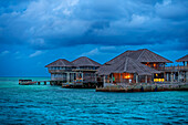 Luxury ower water villas of Six Senses Laamu maldives luxury resort villas, Laamu Atoll region Maldives