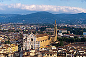 View of the Basilica of Santa Croce from the tower of the Palazzo Vecchio in Florence, Italy.