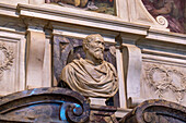 The Monumental Tomb of Michangelo Buonarroti in the Basilica of Santa Croce, Florence, Italy. circa 1564 - 1576.