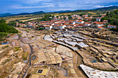 Aerial view of salinas de añana salt flat, Añana, Alava, Araba Basque Country, Euskadi Spain