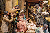 A presepe or Neapolitan creche or nativity scene in the Cathedral of Saints Phililp and James in Sorrento, Italy.