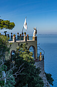 A statue of Augustus Caesar on a cliff-top patio at the Hotel Augustus Caesar in Anacapri, Capri, Italy.