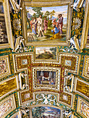 Ornate ceiling of the Gallery of Maps in the Vatican Museums, Vatican City, Rome, Italy.